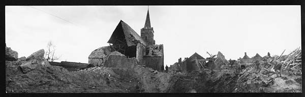 Mine blown by the Germans under a roadway through a newly captured village