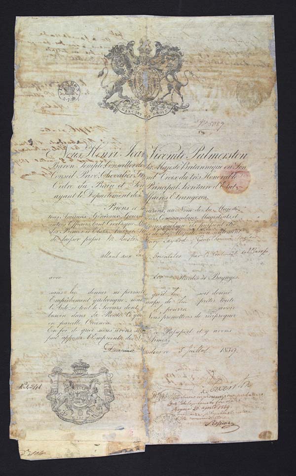 Passport of Sir Austen Henry Layard, 1839-1842 - MS.42345