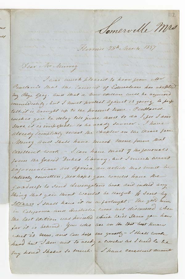 Letter of Mary Somerville to John Murray, 28 March 1857 - Ms.41131 ff.112-113