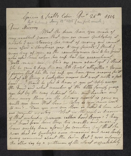 Letter of James Hogg to John Murray, 26 December 1814 - MS.42305 f.1