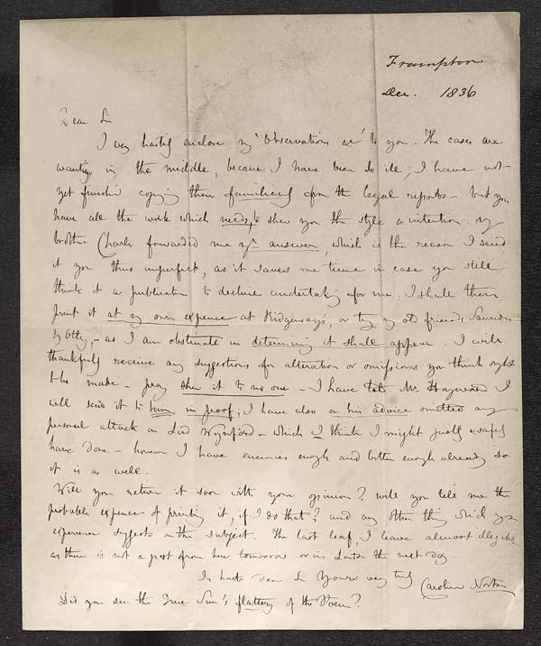 Letter of Caroline Norton to John Murray, December 1836 - MS.42507