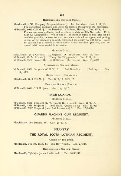 (256) Page 252 - Irish Guards -- Guards Machine Gun Regiment -- Infantry. Royal Scots (Lothian Regiment)