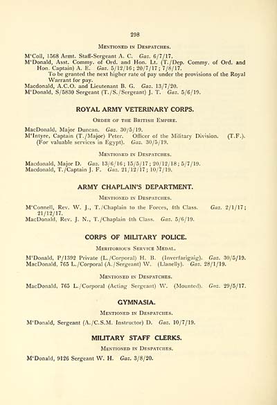 (302) Page 298 - Royal Army Veterinary Corps -- Army Chaplain's Department -- Corps of Military Police -- Gymnasia -- Military Staff Clerks