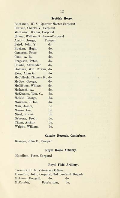 (14) Page 12 - Scottish Horse -- Cavalry Records, Canterbury -- Royal Horse Artillery -- Royal Field Artillery