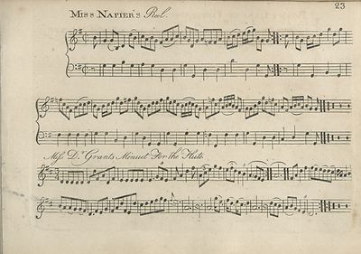 (33) Page 23 - Miss Napier's Reel -- Miss Dr Grants minuet for the Flute