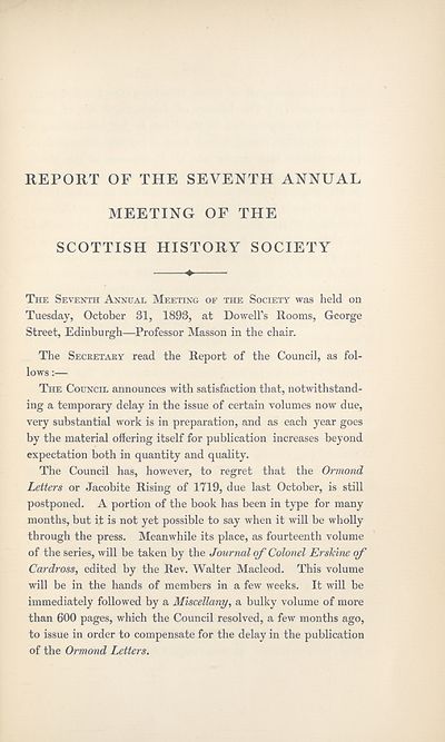 (250) [Page 1] - Report of the seventh annual meeting of the Scottish History Society