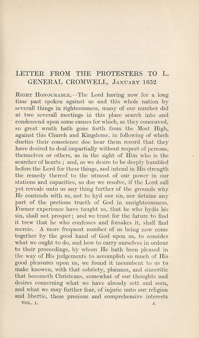 (30) [Page 1] - Letter from the Protesters to Cromwell, January 1652