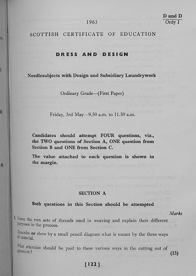 (499) Dress and Design, Ordinary Grade - (First Paper) - Needlework with Design and Subsidiary Laundrywork