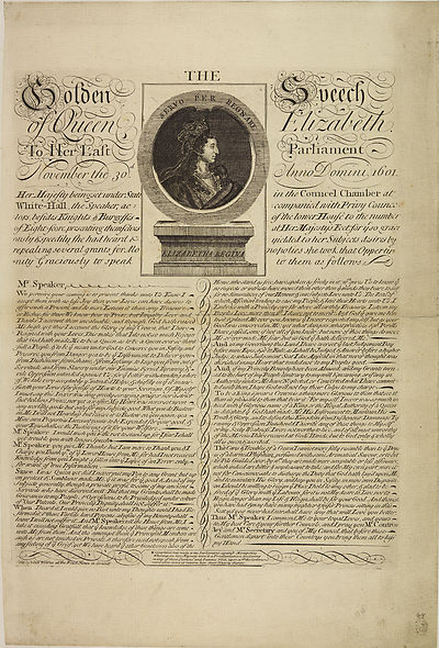 1 Golden Speech Of Queen Elizabeth To Her Last Parliament November The 30th Anno Domini 1601 Broadsides From The Crawford Collection National Library Of Scotland