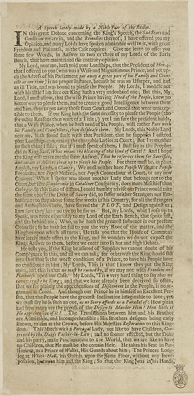 1 Speech Lately Made By A Noble Peer Of The Realm Broadsides From The Crawford Collection National Library Of Scotland