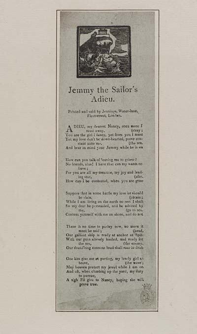 (2) Jemmy the sailor's adieu
