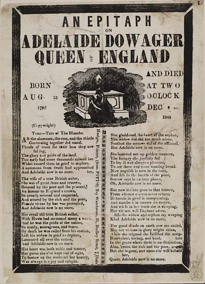(13) Epitaph on Adelaide, Dowager Queen of England