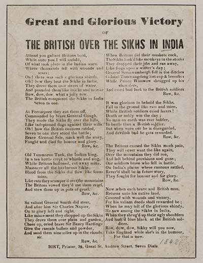 (2) Great and glorious victory of the British over the Sikhs in India