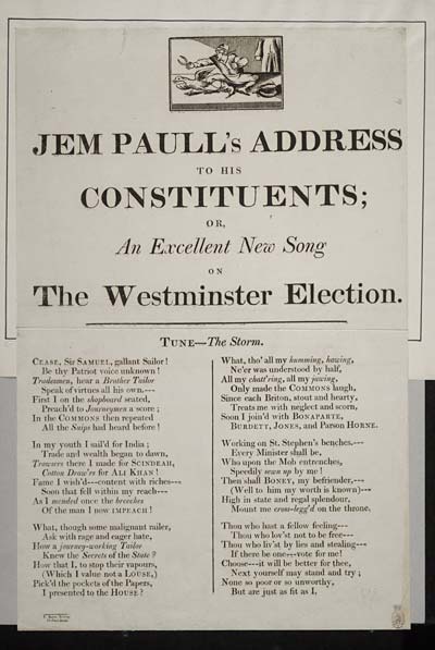 (23) Jem Paull's address to his constituents; or, an excellent new song on the Westminster election