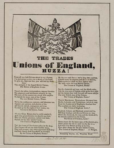 (13) Trades unions of England, Huzza