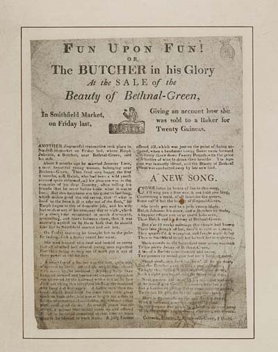 (41) Fun upon fun or, The butcher in his glory at the sale of the beauty of Bethnal-Green