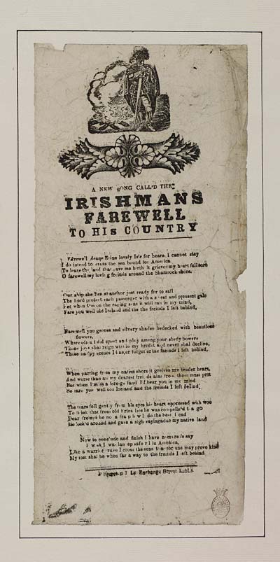 (22) New song call'd the Irishmans farewell to his country