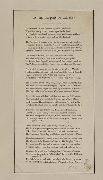 To The Lectors Of Lambeth Politics Government English - 