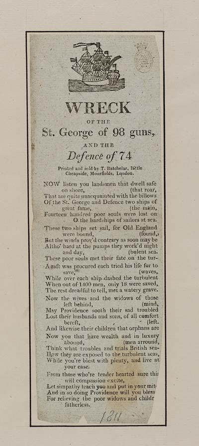 (22) Wreck of the St George of 98 guns, and the Defence of 74