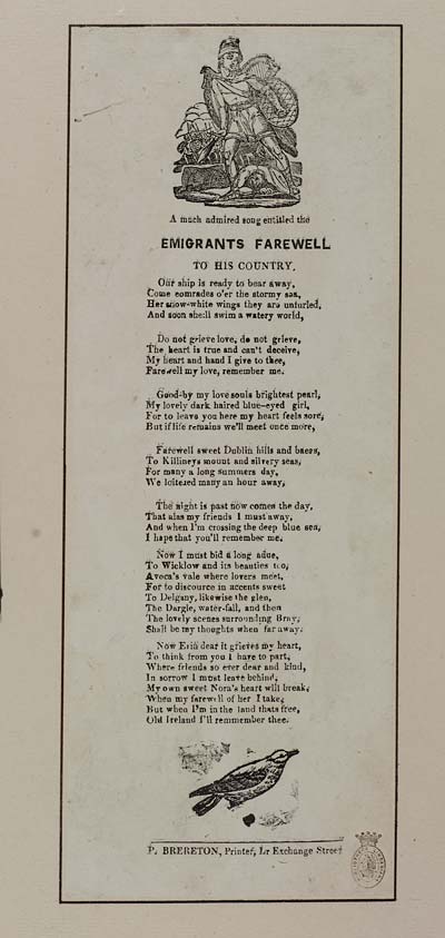 (46) Much admired song entitled The emigrants farewell to his country