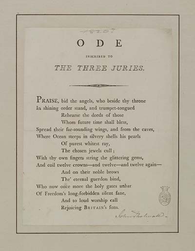 (61) Ode inscribed to the three juries