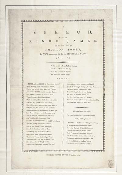(106) Speech, made to Kinge James, at his comeinge to Hoghton Tower