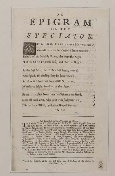 1 Page 1 Literature Theatre Epigram On The Spectator English Ballads National Library Of Scotland
