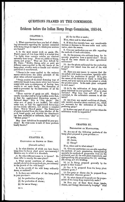 (7) [Page i] - Questions framed by the Commission. Evidence before the Indian Hemp Drugs Commission, 1893-94