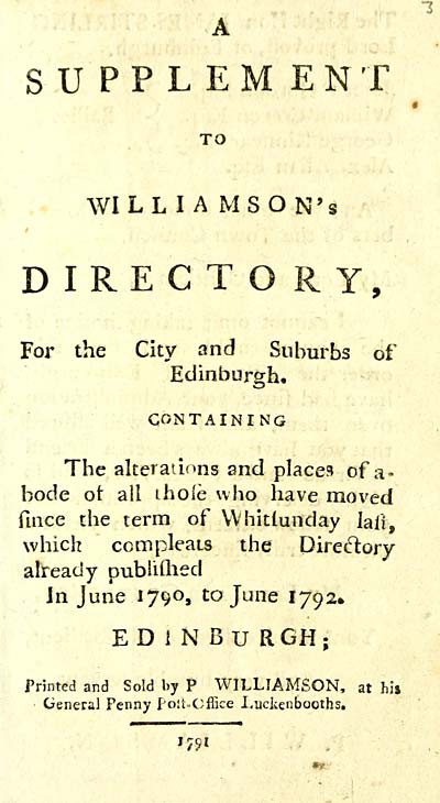 (135) Title page - Supplement to Williamson's directory, for the city and suburbs of Edinburgh