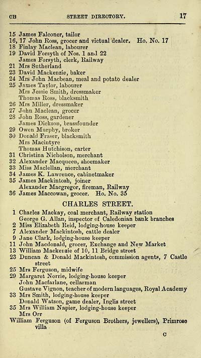21 towns inverness 1873 1874 inverness directory scottish grocer and victual dealer ho no 17 18 finlay maclean labourer 19 david forsyth of nos 1 and 22 james forsyth clerk kailway 21 mrs sutherland