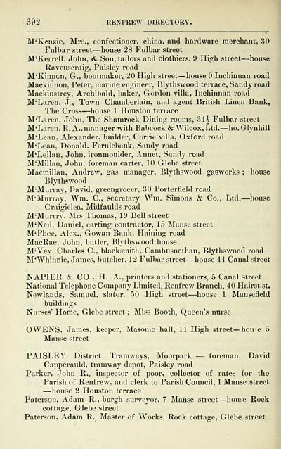 398 Towns Paisley 1884 1912 Paisley Directory And General