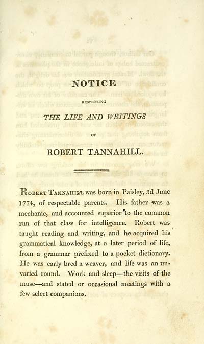 (13) [Page v] - Notice respecting the life and writings of Robert Tannahill