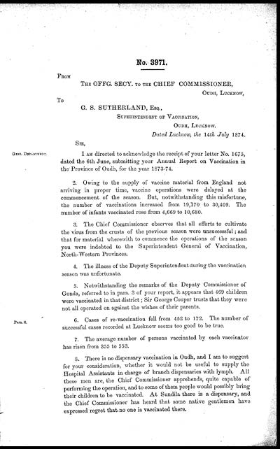 (1) From the Offg. Secy to the Chief Commissioner, Oudh, Lucknow - 