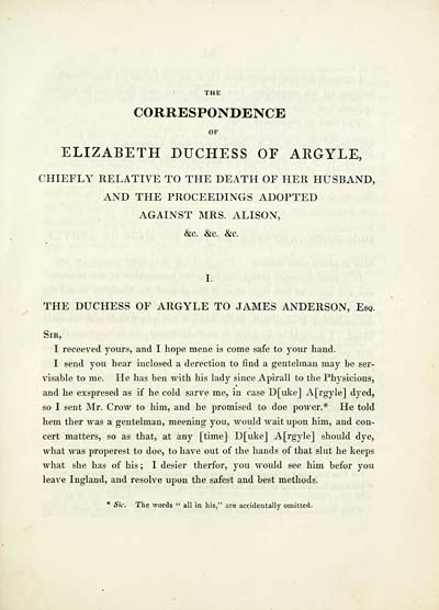 (121) Page 83 - Correspondence of Elizabeth, Duchess of Argyle, chiefly relative to the death of her husband, and the proceedings adopted against Mrs. Alison, etc.