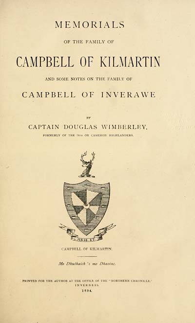 (9) Divisional title page - Memorials of the family of Campbell of Kilmartin and some notes on the family of Campbell of Inverness