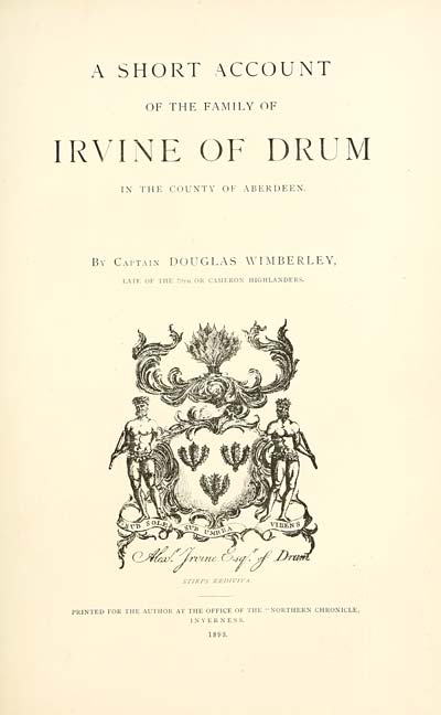 (279) Divisional title page - Short account of the family of Irvine of Drum in the county of Aberdeen
