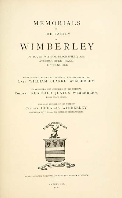 (359) Divisional title page - Memorials of the family of Wimberley
