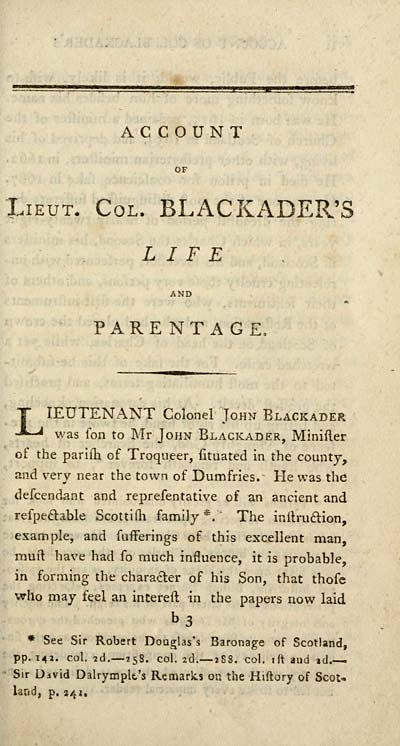 (25) [Page i] - Account of Lieut. Col. Blackader's life and parentage