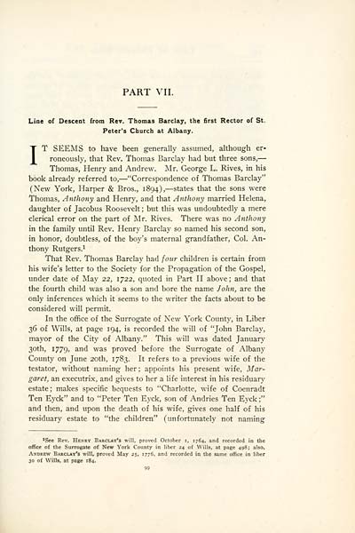 (111) Page 99 - Part 7 --- Line of descent from Rev. Thomas Barclay, first rector of St. Peter's Church, Albany