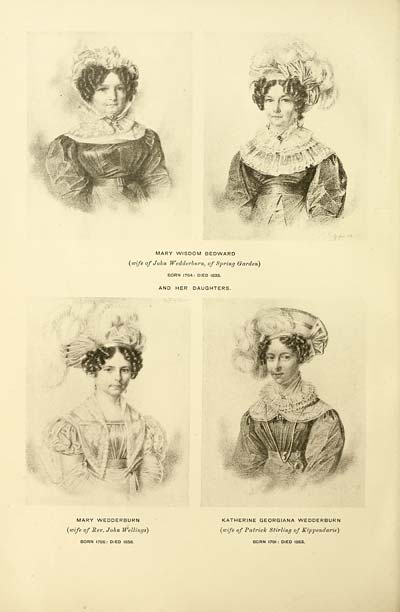 (486) Illustrated plate - Mary Wisdom Wedderburn (in older age) and her daughters, Mary and Katherine