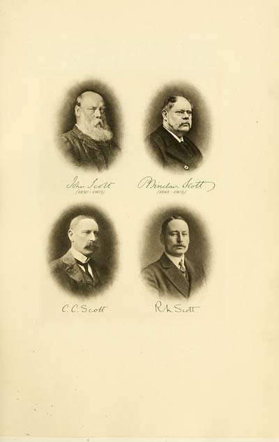 (25) Plate 3 - John Scott, C.B. (born 1830, died 1903); Robert Sinclair Scott (born 1843, died 1905); Charles Cunningham Scott (the present Chairman); Robert Lyon Scott