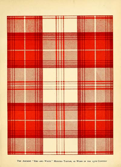 (129) Plate 5 - Ancient Menzies tartan, 'Red and white', as worn in the 15th century