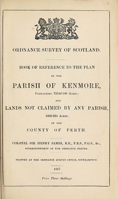 (119) 1867 - Kenmore, and lands not claimed by any Parish, County of Perth