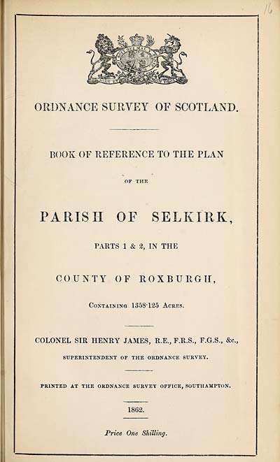 (449) 1862 - Selkirk, Parts 1 & 2 in the County of Roxburgh
