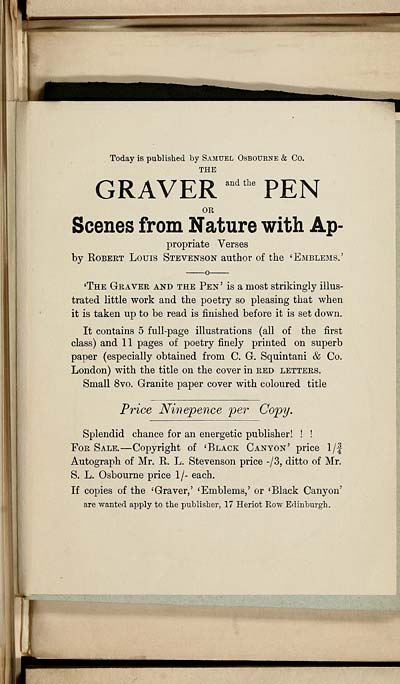 (123) Advertisement of 'the Graver and the pen'