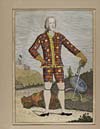 Thumbnail of file (694) Blaikie.SNPG.9.8 - Prince Charles Edward Stuart

Portrait of Prince Charles in tartan tunic and short trousers- brightly colored plaid with yellow, blue, green, and red-- holding a sword, with his shield by his side. In the countryside with a large castle in the backgroun