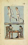 Thumbnail of file (120) No. 117 - Two men running, two men sitting at a table