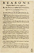 Thumbnail for 'Reasons humbly offer'd to the legislature, by the people called Quakers, against the bill now depending in Parliament, intituled, An act to prevent the growth of schism, &c'