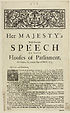 Thumbnail for 'Her Majesty's most gracious speech to both Houses of Parliament, on Tuesday the second day of March 1713'