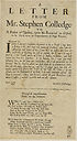 Thumbnail for 'Letter from Mr. Stephen Colledge to a person of quality, upon his removal to Oxford, to be try'd upon an impeachment of high treason'